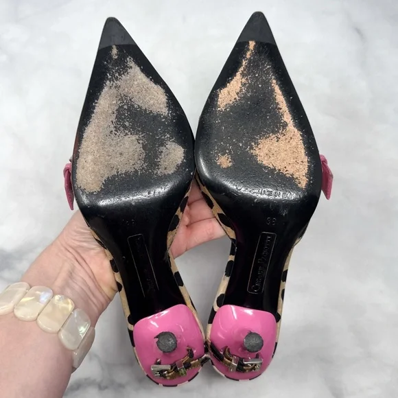 Cesare Paciotti Vintage Y2K Leopard Embellished Pointe Toe Kitten Heel Mules 36 - Picture 10 of 14